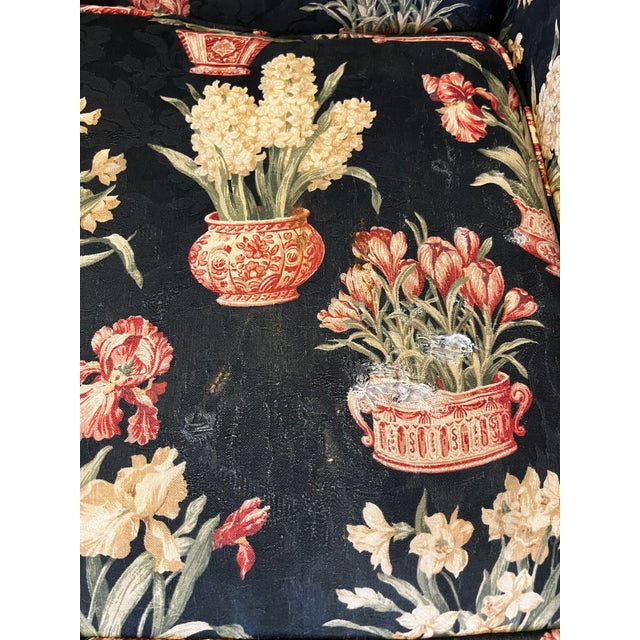 Late 20th Century Black Floral Chinoiserie Wingback Armchairs — A Pair For Sale - Image 16 of 16