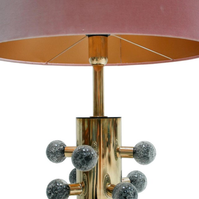 Mid-Century Italian Modern Style Grey Murano Glass and Brass Table Lamps, Set of 2 For Sale - Image 4 of 10