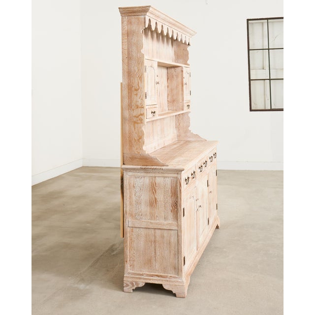 Late 20th Century Late 20th Century Country English Cerused Limed Oak Welsh Cupboard Dresser For Sale - Image 5 of 18