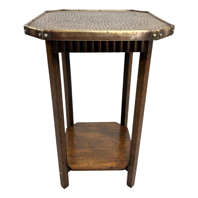 Jugendstil Side Table with Hammered Brass Top, 1920s For Sale