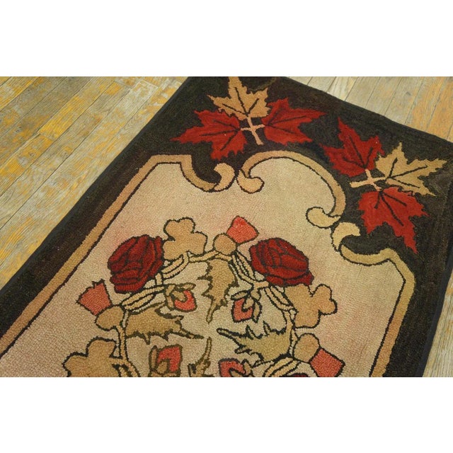 1920s Folk Art Beige Medallion Roses Antique American Hooked Rug For Sale - Image 4 of 11