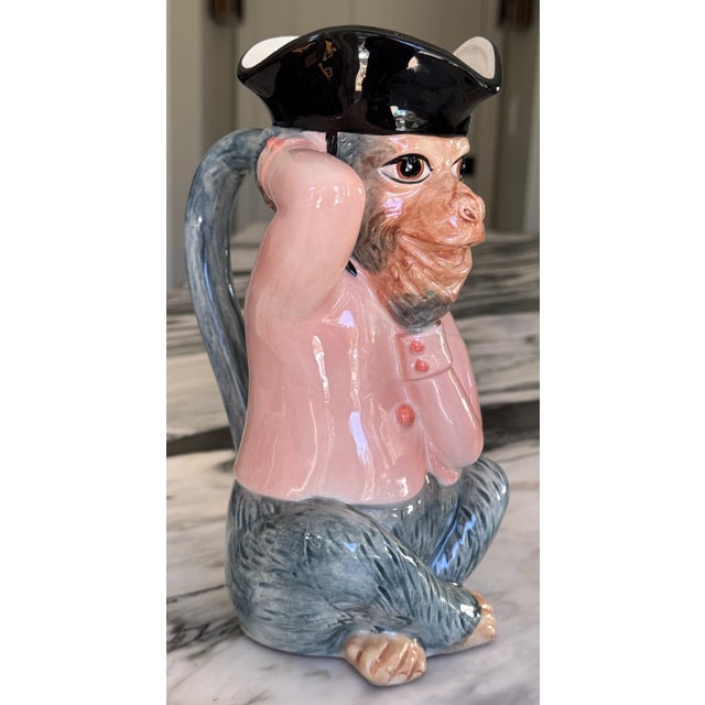 Majolica Style Singerie Motif Pitcher / Vase For Sale - Image 10 of 14