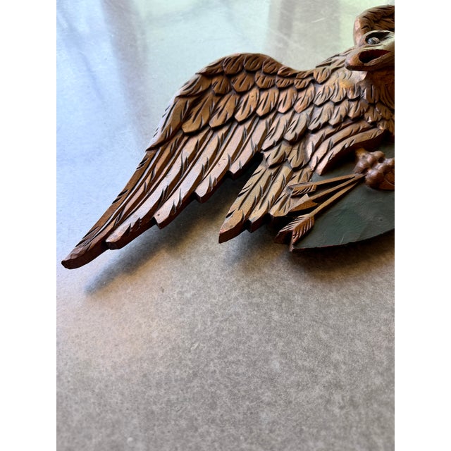 1950s Folk Art Mid-Century Artistic Carving Co. Louisburg Wood Eagle Plaque Bellamy Style Americana Wall Sculpture For Sale - Image 11 of 16