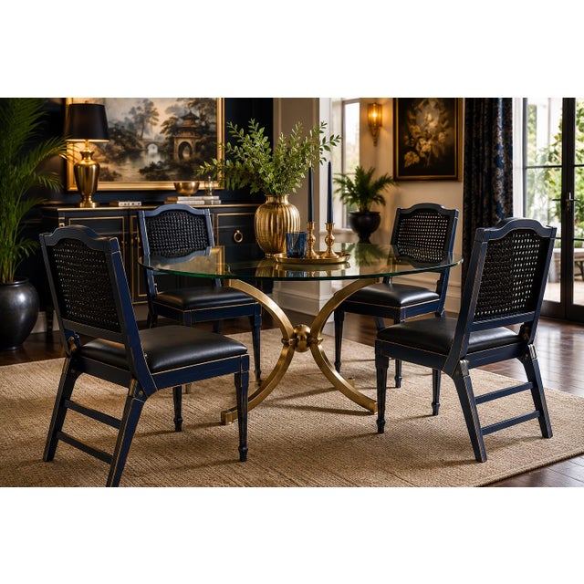 Old Chapel Midnight Edition™ Leg-O-Matic Folding Dining Chairs, Set of 4 – Black Leather Designer Collection 1970s For Sale - Image 4 of 4
