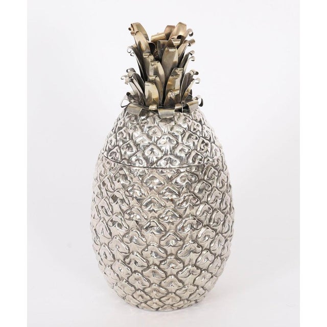 This is wonderful vintage novelty WMF German alpaca silver plated ice bucket and cover, circa 1960 in date. The pineapple...