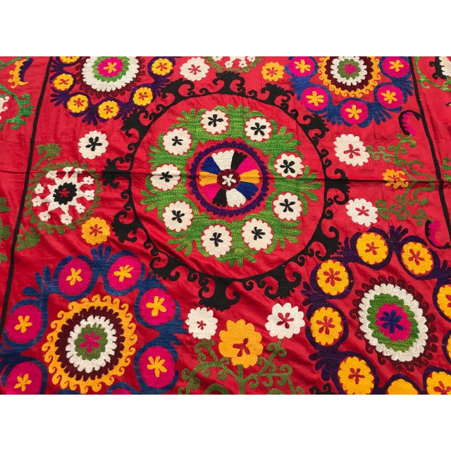 Vintage Handmade Suzani Square Blanket Throw For Sale In Los Angeles - Image 6 of 7