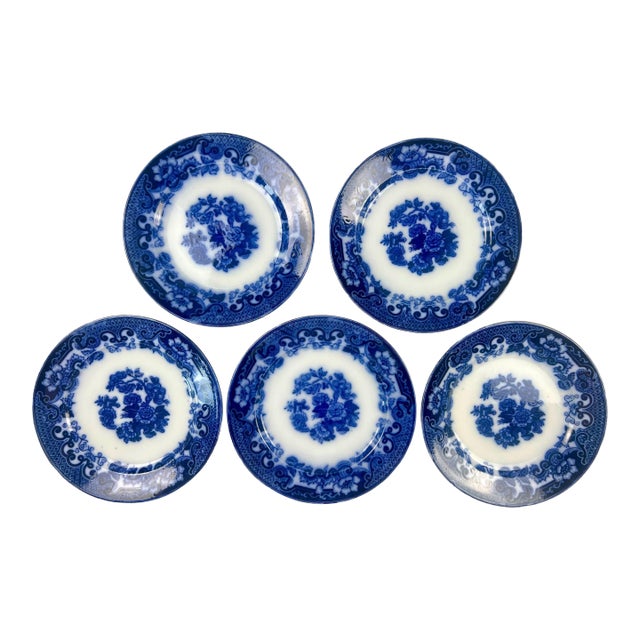 Antique Italian Transferware s.c. Richard Flow Blue Plates - Set of 5 For Sale