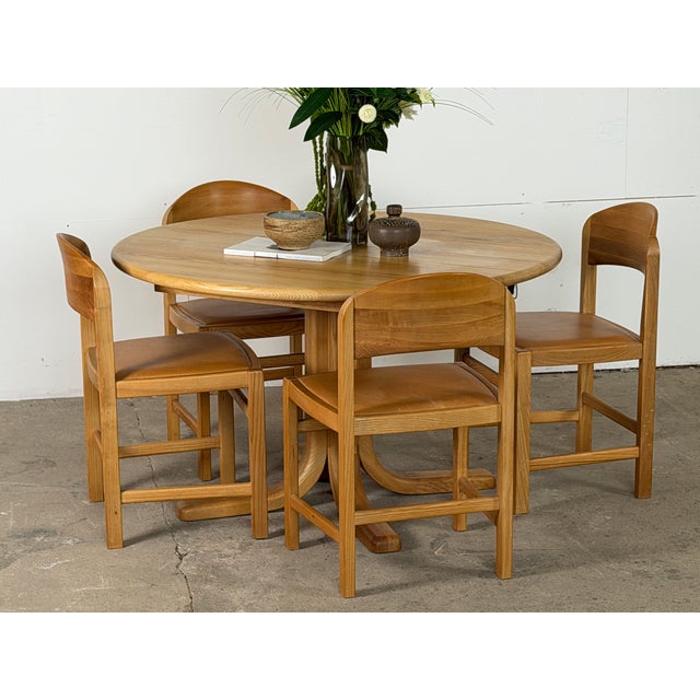Danish Round Extendable Dining Table in Ash with Two Extension Leaves, 1970s For Sale - Image 4 of 11