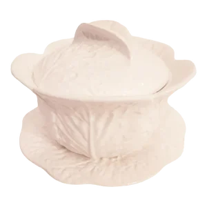Vintage White Cabbage Ware Dodie Thayer Style Large Ceramic Soup Tureen With Platter