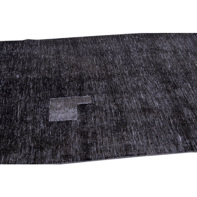 Textile 1960s Vintage Distressed Handmade All Over Dark Gray Wool Rug For Sale - Image 7 of 8