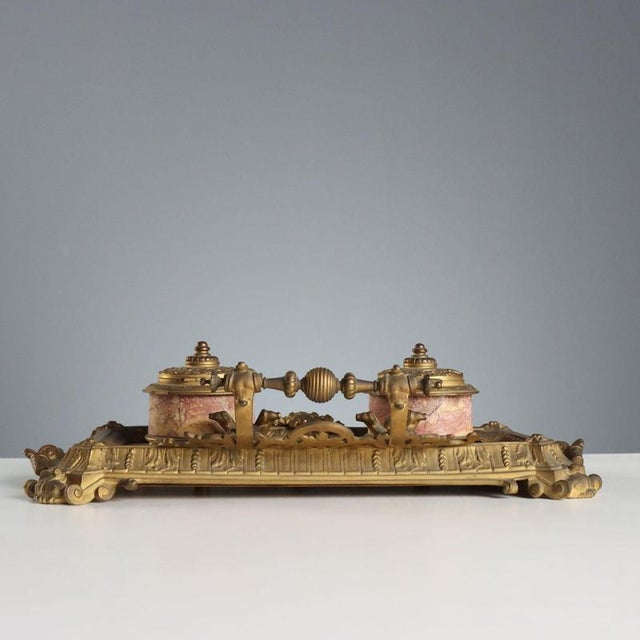 Bronze and Marble Desk Inkwell For Sale - Image 10 of 11