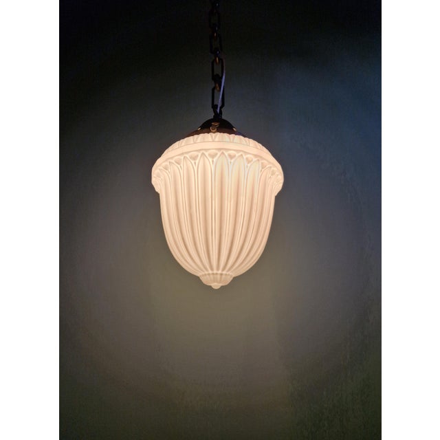Art Deco Pendant Light in Molded & Pressed White Opaline Glass, 1930s For Sale - Image 12 of 13