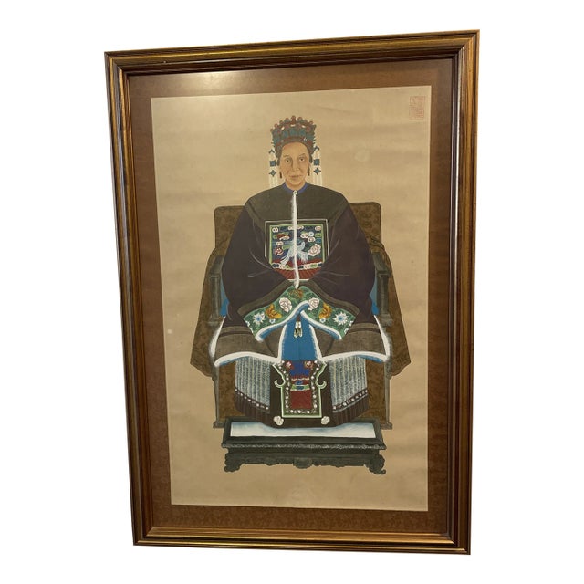 Early 20th Century Framed Asian Ancestral Painting on Silk For Sale