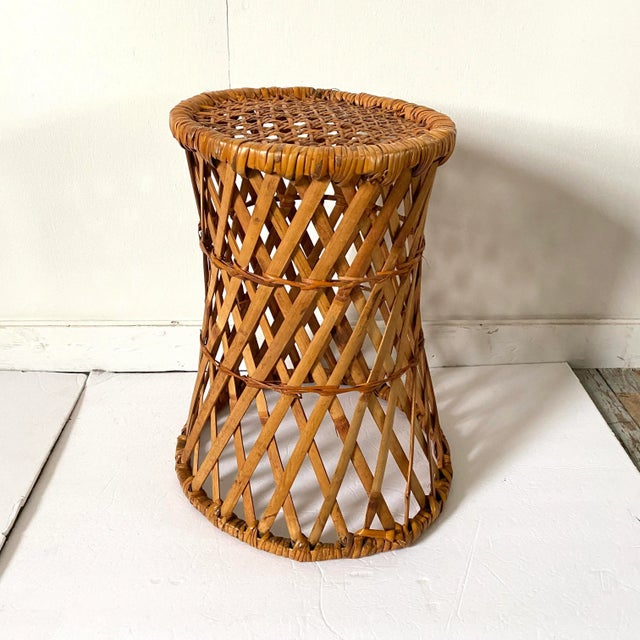 1970s Vintage 1970s Wicker / Rattan Plat Stand Side Table Boho Chic For Sale - Image 5 of 11
