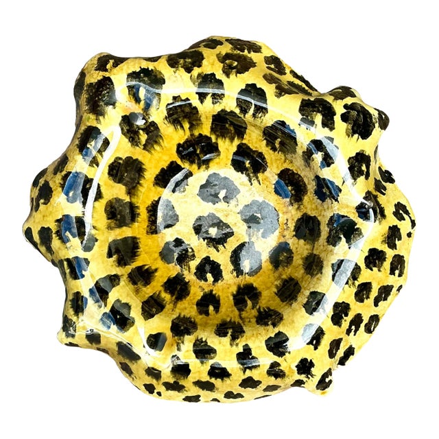 Vintage Italian Hand Painted Leopard Bowl For Sale