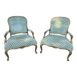 Vintage Tomlinson/Erwin-Lambeth French Louis XV Style Giltwood Armchairs - A Pair For Sale