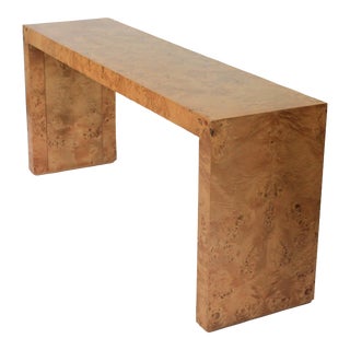 Mid-Century Burl Wood Console Table Attributed to Milo Baughman For Sale