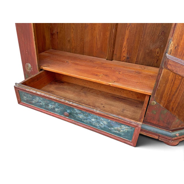 Maroon Antique Tyrolean Red Painted Wardrobe with Flowers, 1818 For Sale - Image 8 of 18