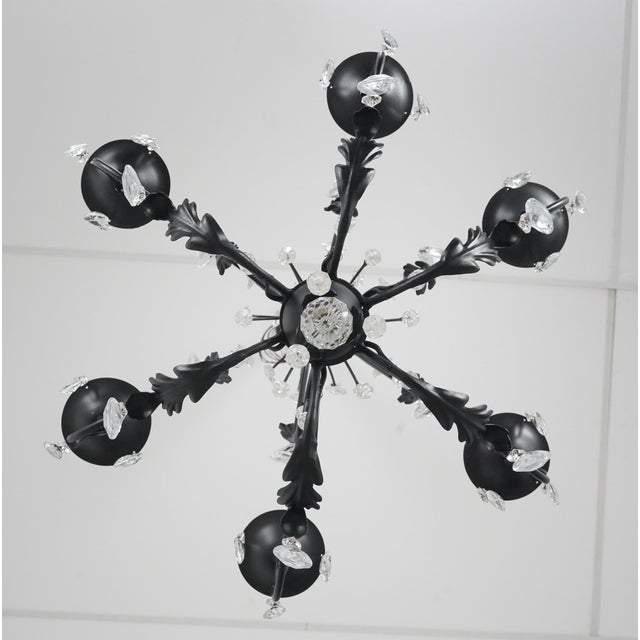 Black Late 20th Century Traditional Black Steel Six Arm Crystal Chandelier For Sale - Image 8 of 13