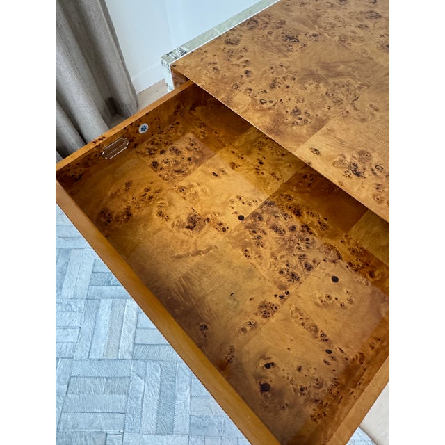 2010s Minimalist Jonathan Adler "Bond" Desk in Burled Wood & Acrylic For Sale - Image 5 of 6