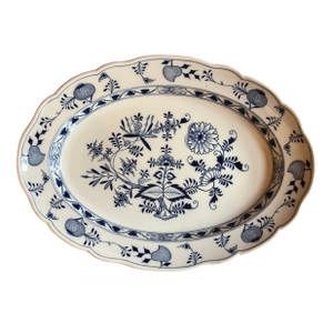 Large 21.5" Antique 19th Century German Meissen Porcelain Blue Onion Turkey Platter