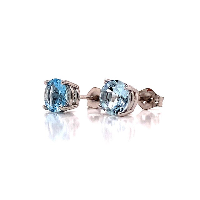 Natural Aquamarine Stud Earrings 14k White Gold 1.3 TCW Certified For Sale In New York - Image 6 of 12