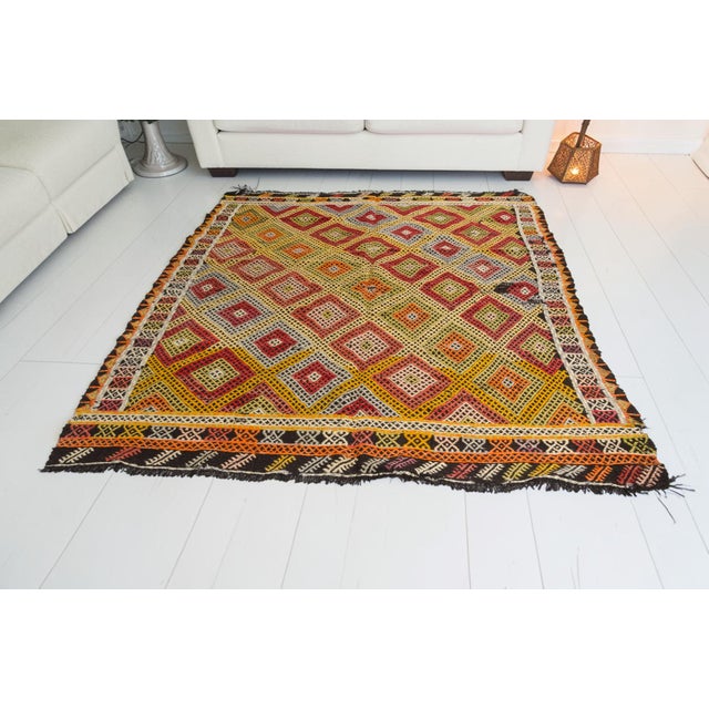 Orange Vintage Anatolian Geometric Kilim Rug For Sale - Image 8 of 10