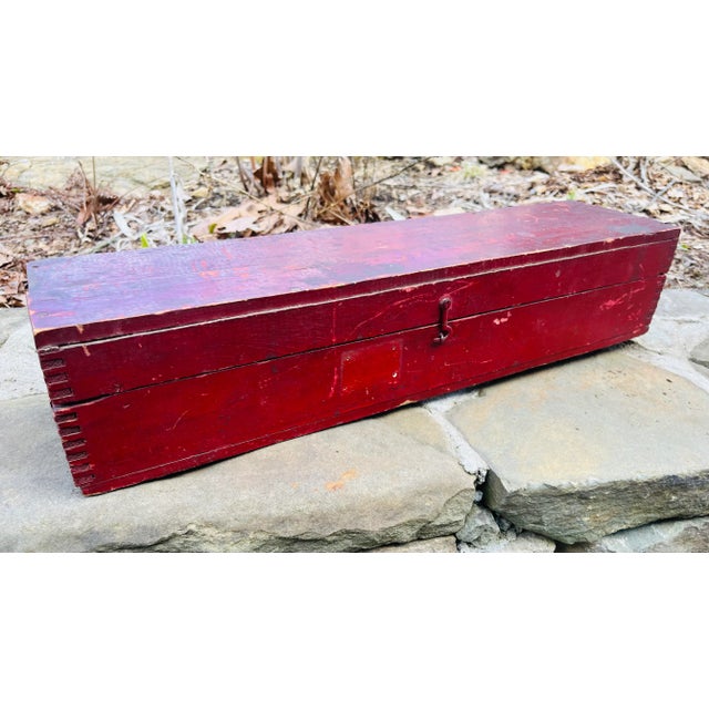 Vintage Primitive Red Wooden Toolbox Early 20th Century For Sale - Image 12 of 12