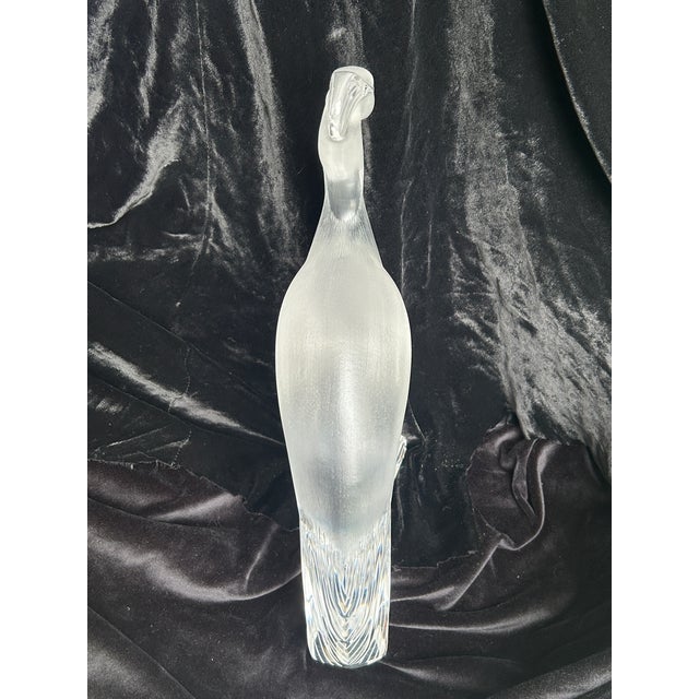 Art Deco Pristine Lalique Louisiane Peacock/Crane 1970's Retired Crystal Sculpture For Sale - Image 3 of 12