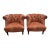 Pair of Hancock & Moore Tufted Roll-Arm Chairs in Paisley Upholstery With Brass Casters For Sale