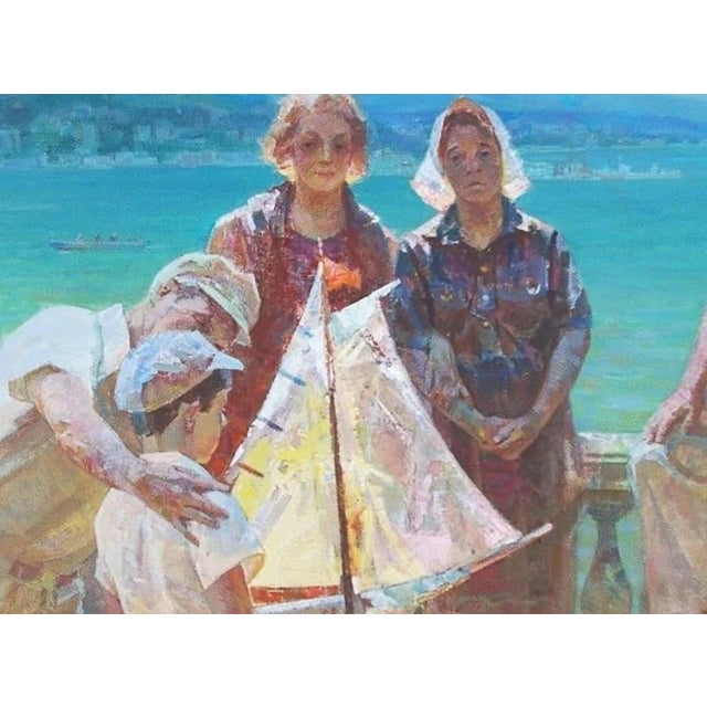 Soviet Family Oil Painting, Ukrainian Artist Latunov, 1982 110-150 For Sale - Image 6 of 6