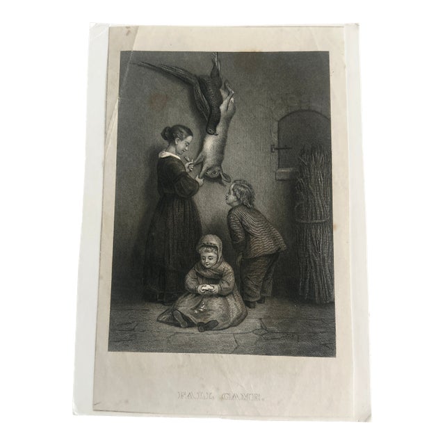 1875 Steel Engraving “Fall Game “ by Henrietta Browne For Sale