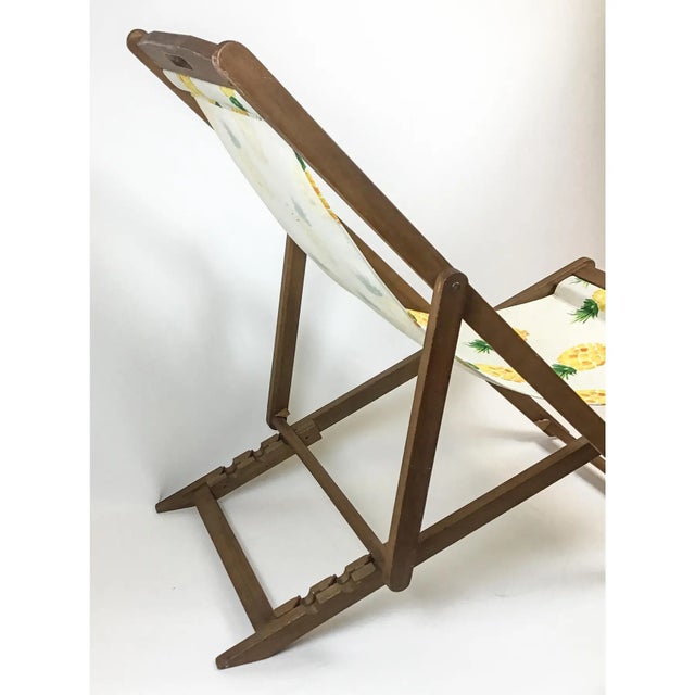 1990s Fun Pineapple Print Teakwood Chaise Lounge For Sale - Image 5 of 11