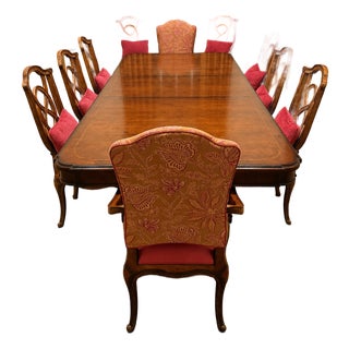 Vintage 10-Piece Carved Wood Dining Chair Set - 8 Side Chairs & 2 Upholstered Armchairs For Sale