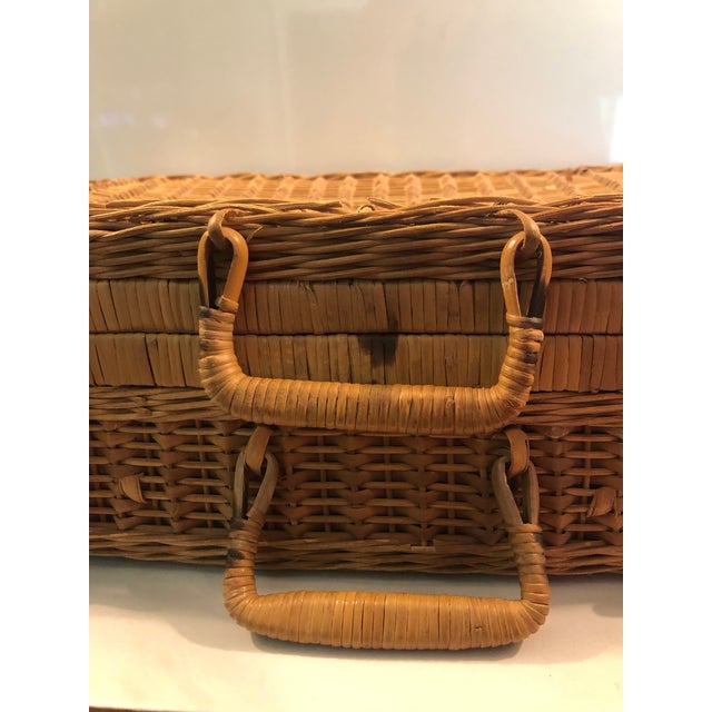 Vintage Wicker Picnic Basket For Sale - Image 4 of 9
