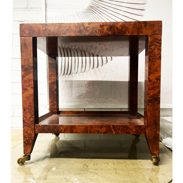 Burlwood 2-Tier Side Table- Karl Springer “Telephone Table” Style For Sale - Image 4 of 8
