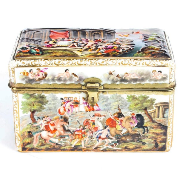 This is a beautiful antique large Italian Capodimonte porcelain table casket, 1880 in date. It features a gladiatorial...
