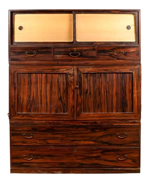 Japanese 20th Century Mulberry Wood Kimono Cabinet with Doors and Drawers