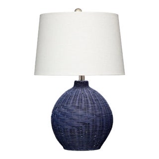 Lifestyle by JY Cape Rattan Table Lamp in Indigo Blue For Sale
