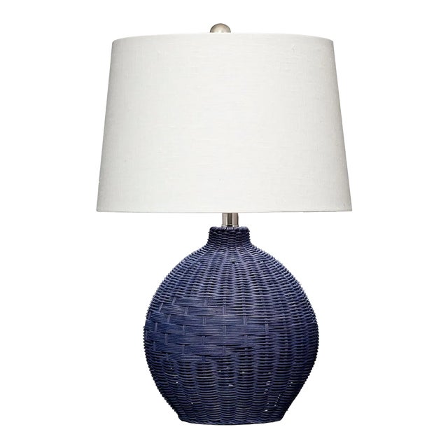 Lifestyle by JY Cape Rattan Table Lamp in Indigo Blue For Sale