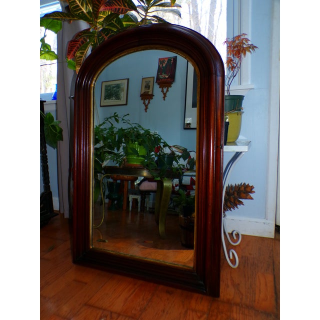 Wood Large Antique Arched Top Deep Well Walnut Gold Gilt Hall Pier Mirror For Sale - Image 7 of 11