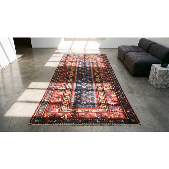 1890s Blue Navy Geometric Antique Caucasian Talish Rug 3'8" X 9'4" Handknotted Wool Carpet For Sale - Image 18 of 18