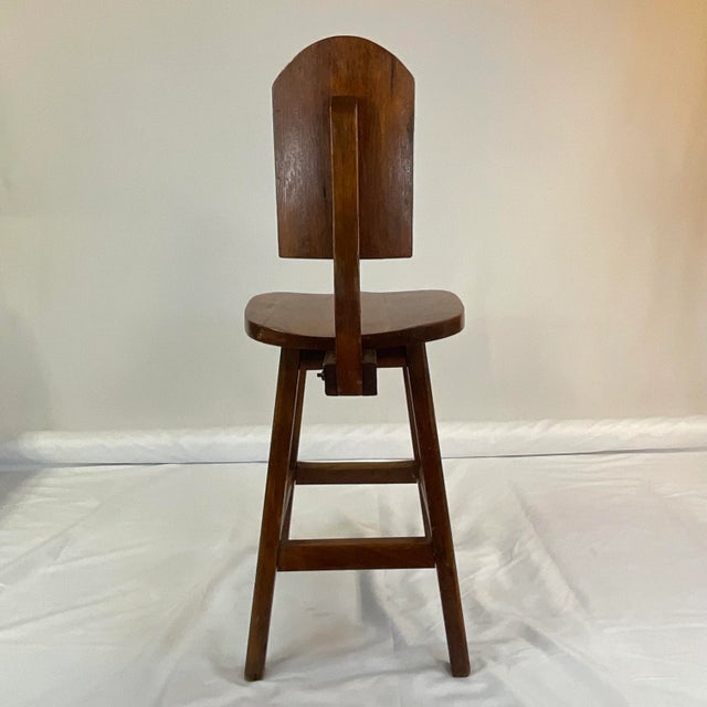 Chestnut 1940s Vintage Folk Art Hand-Crafted Arts & Crafts Pine Counter Barstool. For Sale - Image 8 of 9