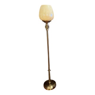 Vintage Ralph Lauren Style Old Money Neoclassical Brass Glass Floor Lamp For Sale