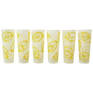 Vintage Lemon Yellow Lemons Highball Cocktail Glasses, Set of 6