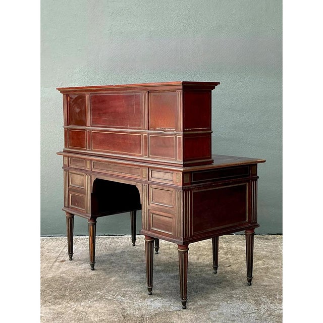 Vintage Louis XVI Double Pedestal Writing Desk For Sale - Image 11 of 15