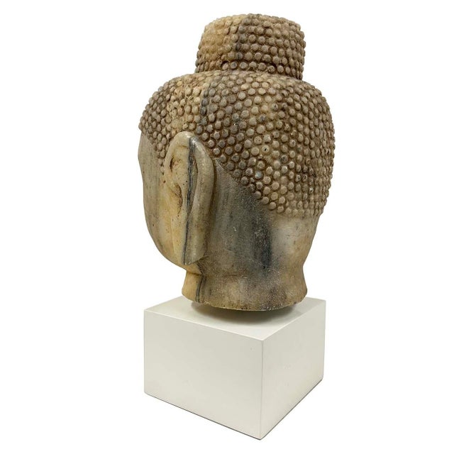 Early 20th Century Antique Chinese Carved Stone Buddha Head Sculpture For Sale - Image 4 of 11
