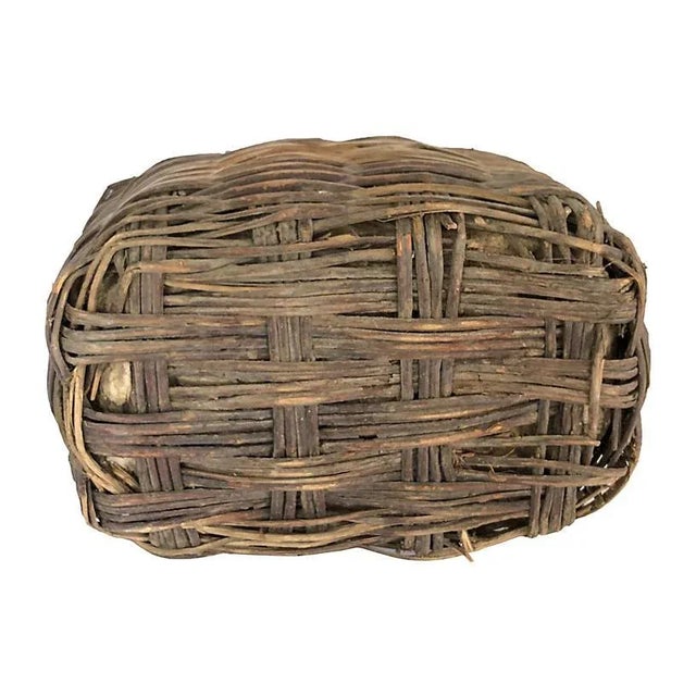 Tribal Vintage Rattan Leather Wrapped Wabi Sabi Fish Basket For Sale - Image 3 of 5