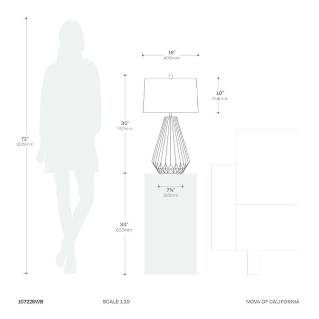 1960s Nova of California Concord Bone Porcelain 28" Table Lamp, White Walnut For Sale - Image 10 of 13