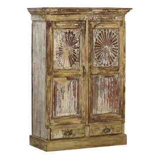 Antique Indian Painted Teakwood Armoire For Sale